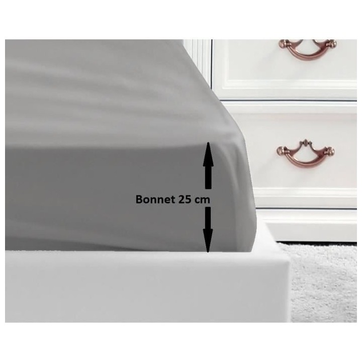 LOVELY HOME Drap Housse 100% coton 90x190x25 cm gris clair