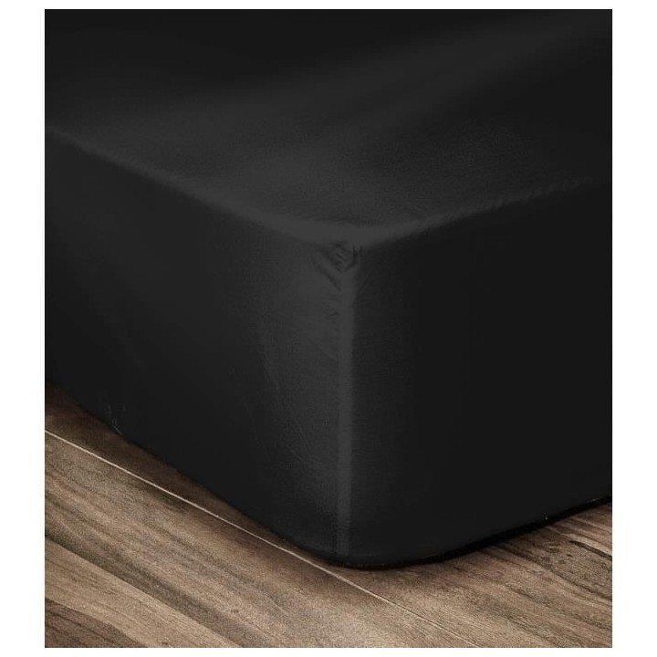 LOVELY HOME Drap Housse 100% coton 160x200x25 cm noir