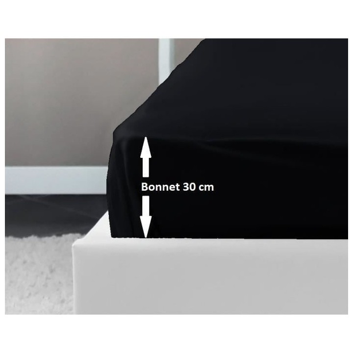 LOVELY HOME Drap Housse 100% coton 90x190x30 cm noir