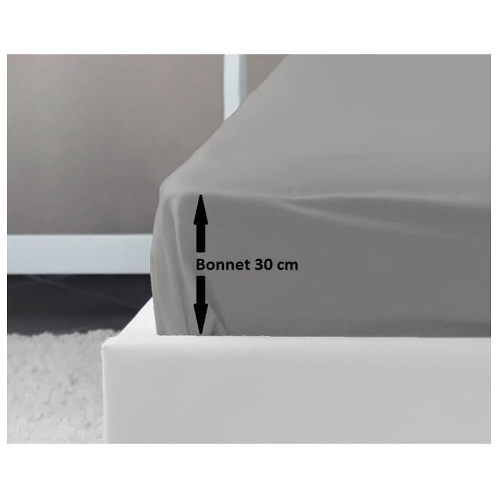 LOVELY HOME Drap Housse 100% coton 180x200x30 cm gris clair