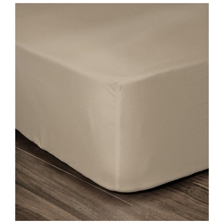 LOVELY HOME Drap Housse 100% coton 180x200x30 cm beige