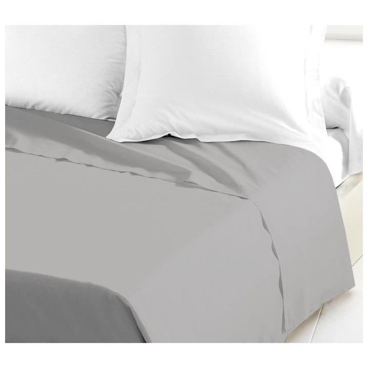 LOVELY HOME Drap Plat 100% coton 180x290 cm gris clair