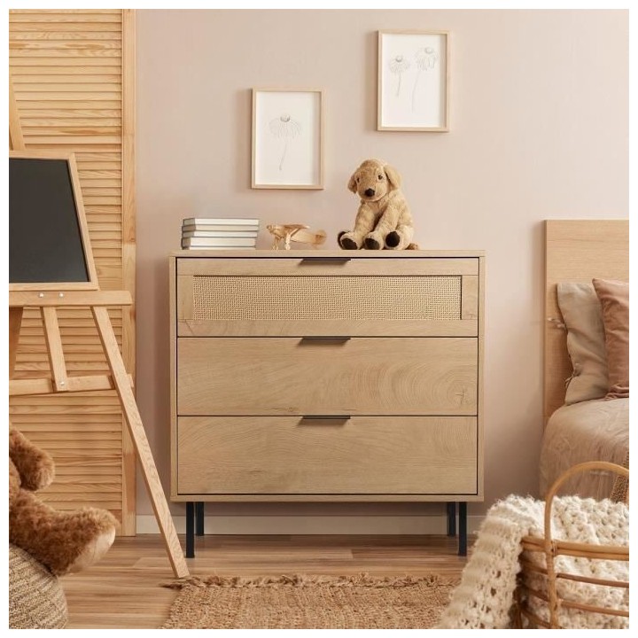 Commode 3 tiroirs RUSSELL - Panneaux de particules avec piétement en