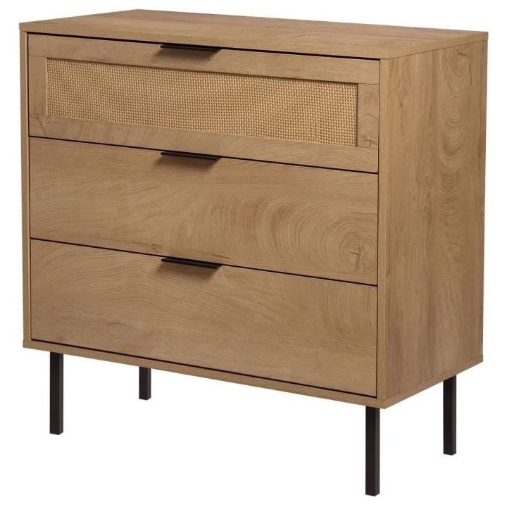 Commode 3 tiroirs RUSSELL - Panneaux de particules avec piétement en