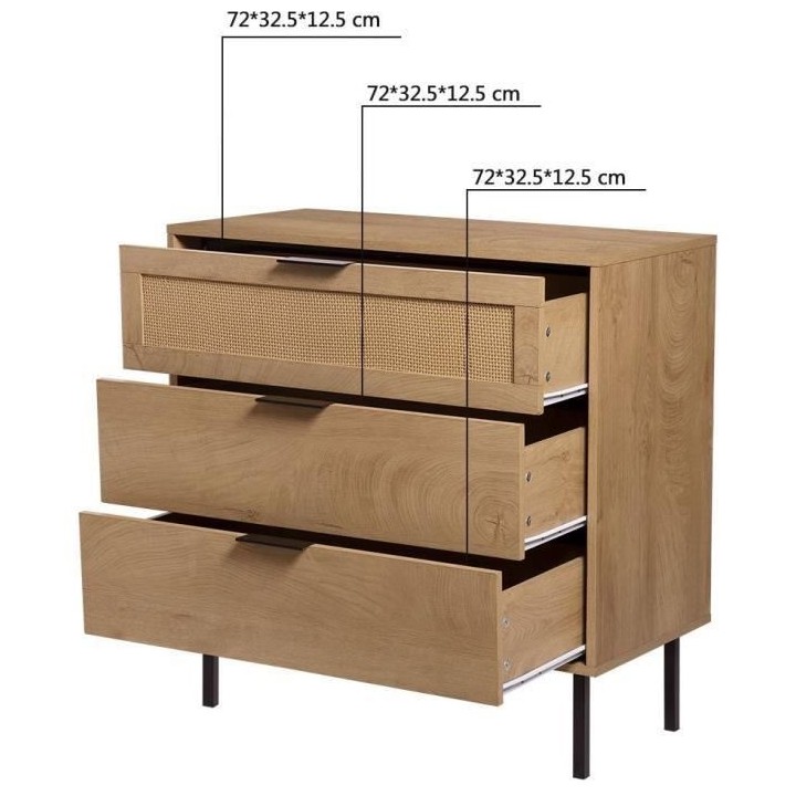 Commode 3 tiroirs RUSSELL - Panneaux de particules avec piétement en