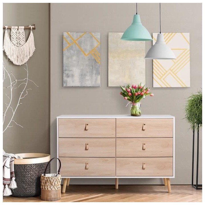 Commode 6 tiroirs - Chene et blanc - L 120 x P 40 x H 80 cm - KENT