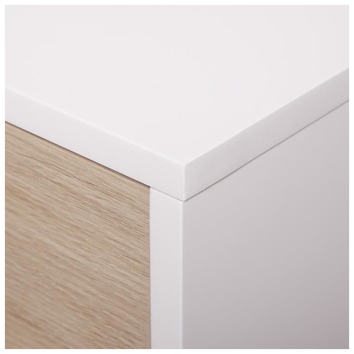 Commode 6 tiroirs - Chene et blanc - L 120 x P 40 x H 80 cm - KENT