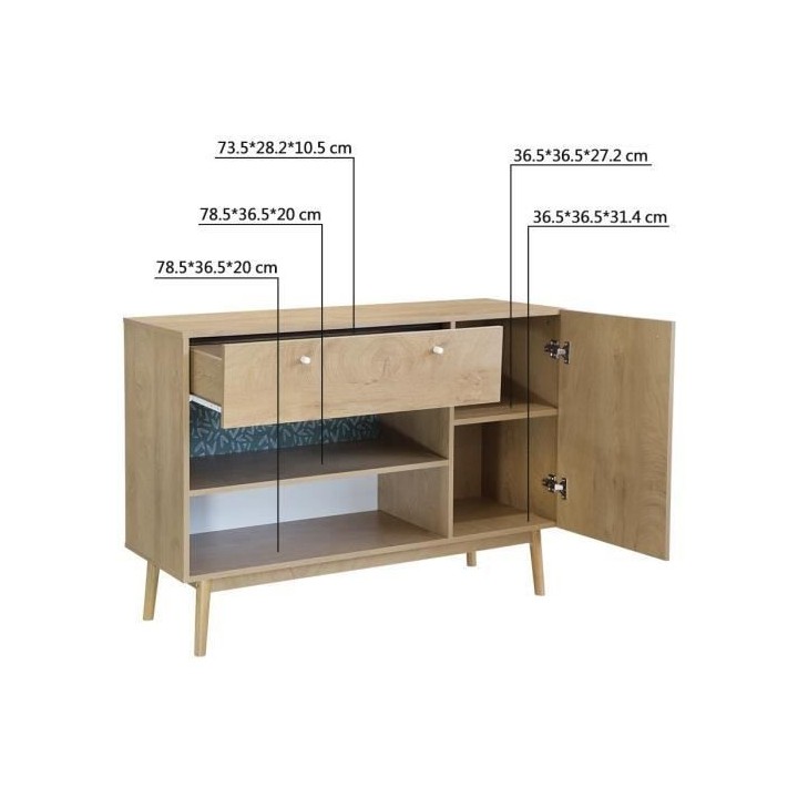 Meuble de rangement 1 portes 1 tiroir - Décor chene et vert - Pieds e