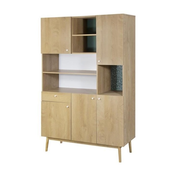 Meuble de rangement 5 portes 1 tiroir - Décor chene et vert - Pieds e