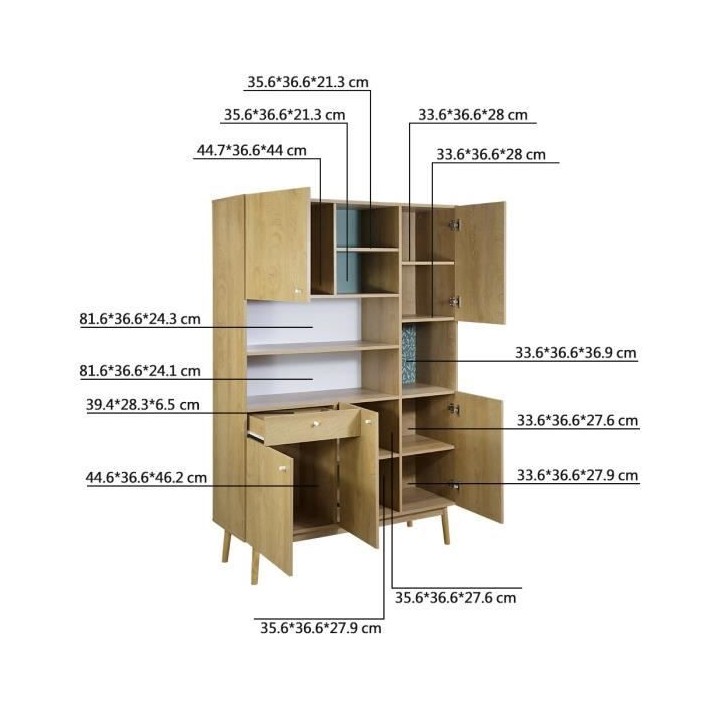 Meuble de rangement 5 portes 1 tiroir - Décor chene et vert - Pieds e