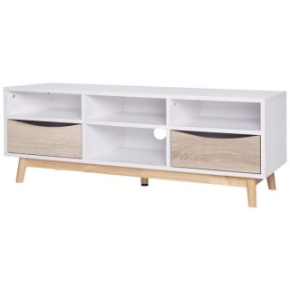 MARS Meuble TV - Style scandinave - Blanc / chene - L 116 x P 40 x H 4