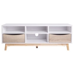 MARS Meuble TV - Style scandinave - Blanc / chene - L 116 x P 40 x H 42 cm