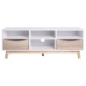 MARS Meuble TV - Style scandinave - Blanc / chene - L 116 x P 40 x H 42 cm