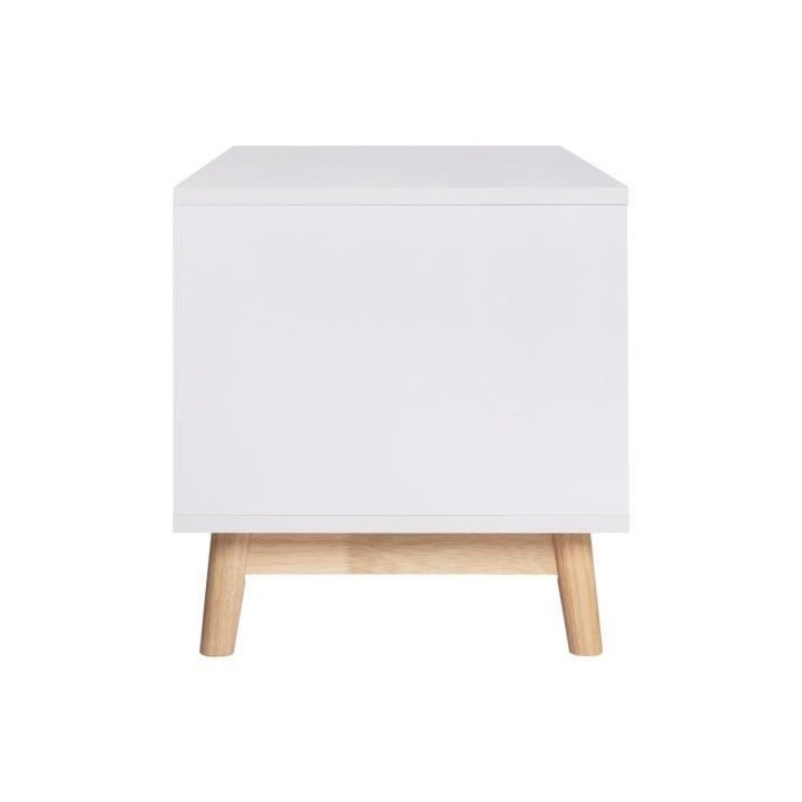 MARS Meuble TV - Style scandinave - Blanc / chene - L 116 x P 40 x H 4