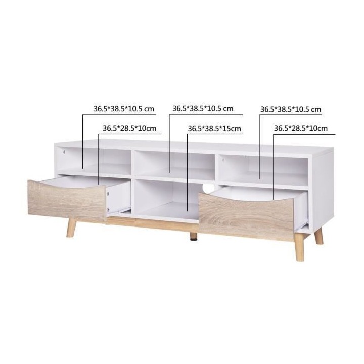 MARS Meuble TV - Style scandinave - Blanc / chene - L 116 x P 40 x H 4