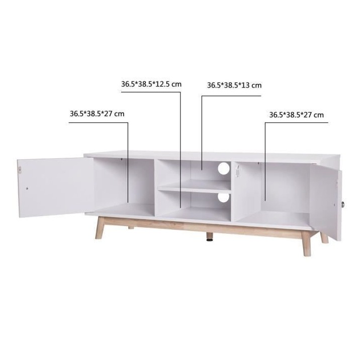 DENVER Meuble TV 2 portes - Blanc - L 116 x P 40 x H 42 cm