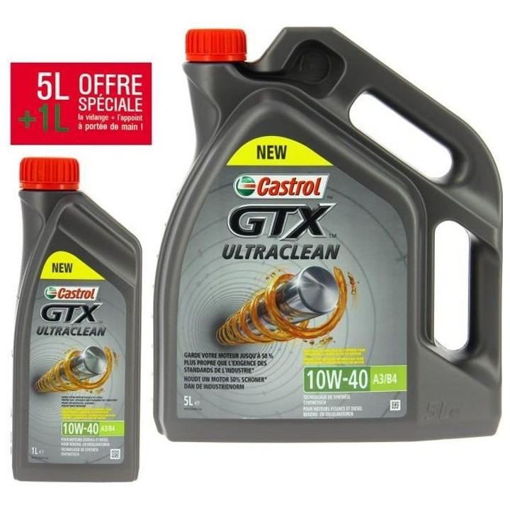 CASTROL Huile moteur GTX 10W40 - 5 litres + 1 litre