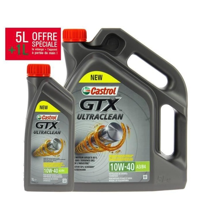 CASTROL Huile moteur GTX 10W40 - 5 litres + 1 litre