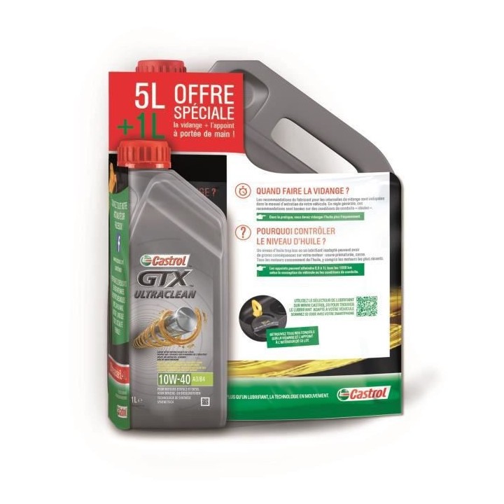 CASTROL Huile moteur GTX 10W40 - 5 litres + 1 litre