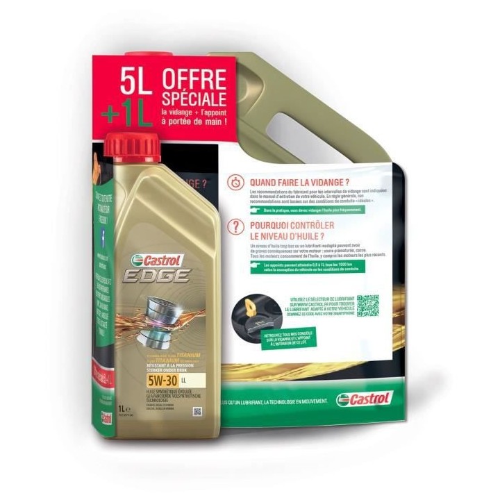 Huile moteur Edge - CASTROL - 4 saison - 5W-30 LL - 5+1L
