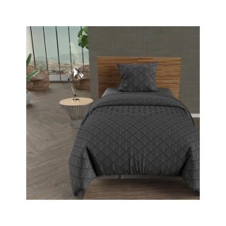 Parure housse de couette PAON - 140 x 200 cm - Microfibre - Gris - SOL