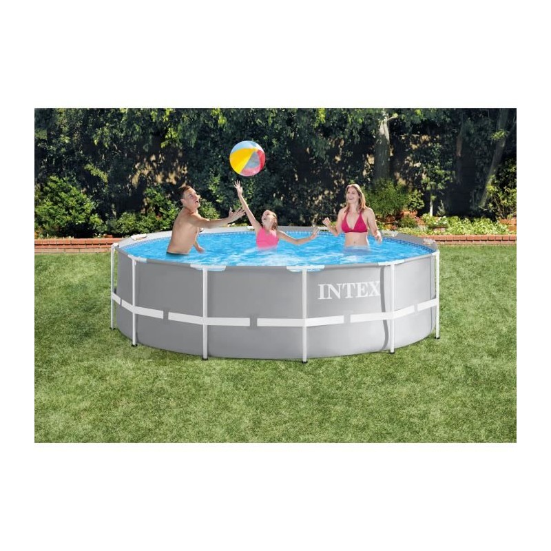 Kit Piscine hors sol tubulaire INTEX - Prism Frame - 366 x 99 cm - Ronde (Inclus une échelle de sécurité avec marches amovibl