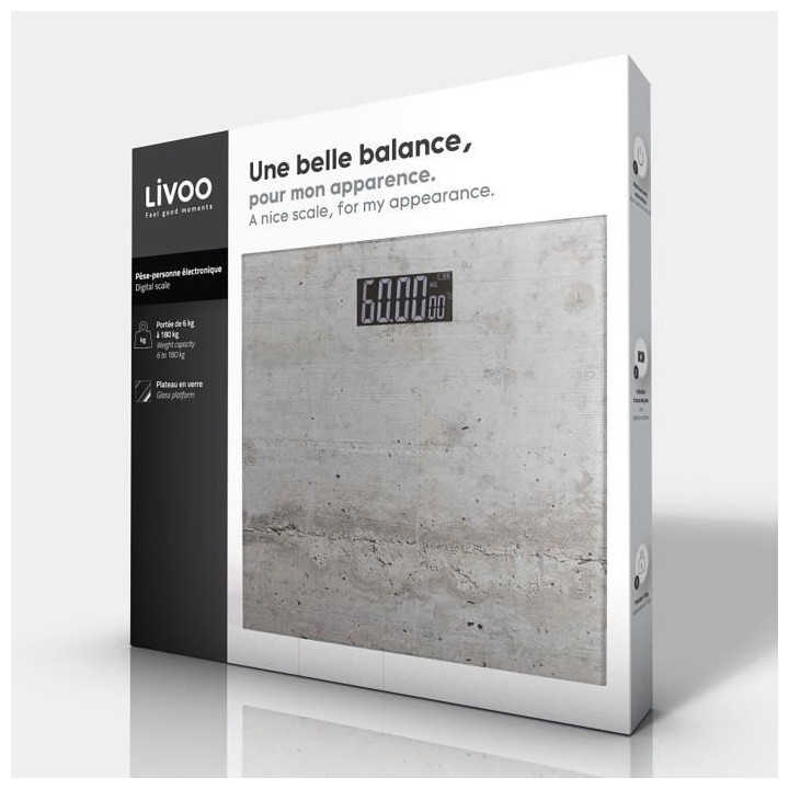 LIVOO DOM382BE Pese-personne électronique - Impression béton - Plate