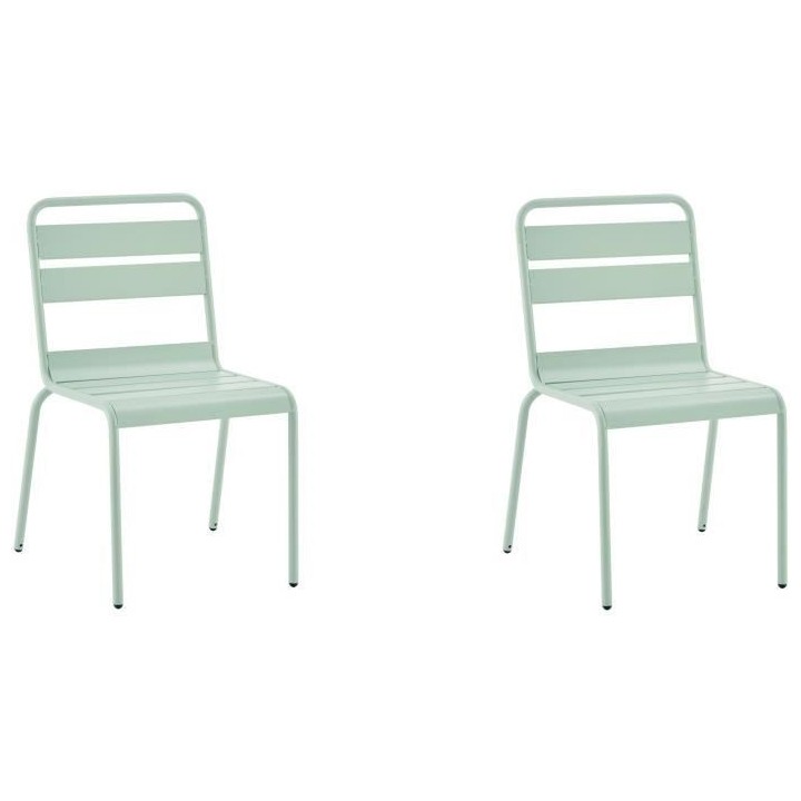 Lot de 2 chaises de jardin - Acier - Vert Céladon