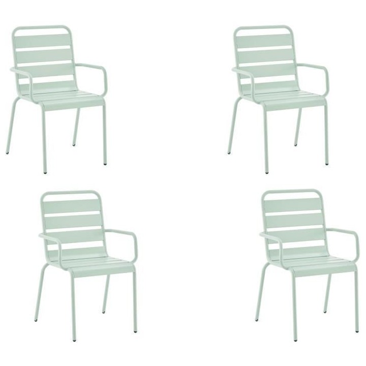 Lot de 4 fauteuils de jardin - Acier - Vert Céladon