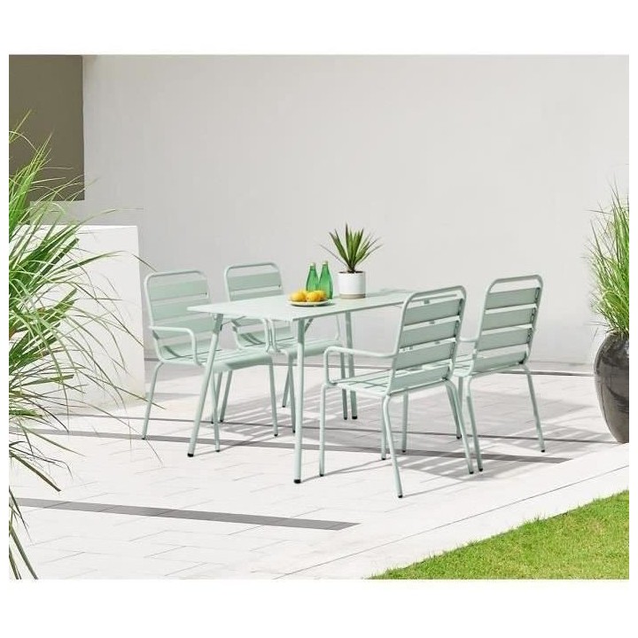 Lot de 4 fauteuils de jardin - Acier - Vert Céladon