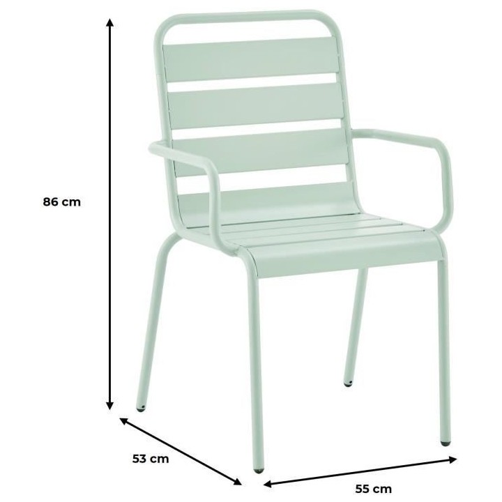 Lot de 4 fauteuils de jardin - Acier - Vert Céladon