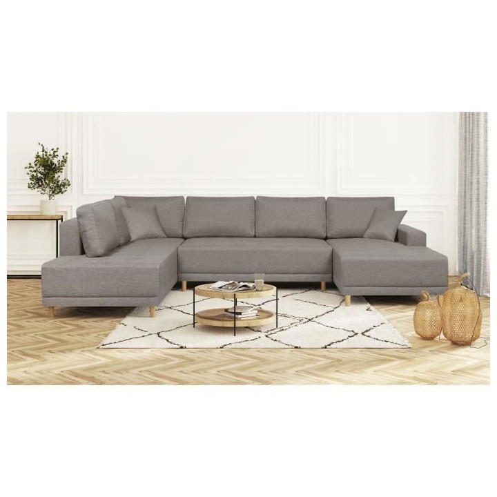 Canapé d'angle panoramique convertible JAKOB - 7 places - Beige - Sca