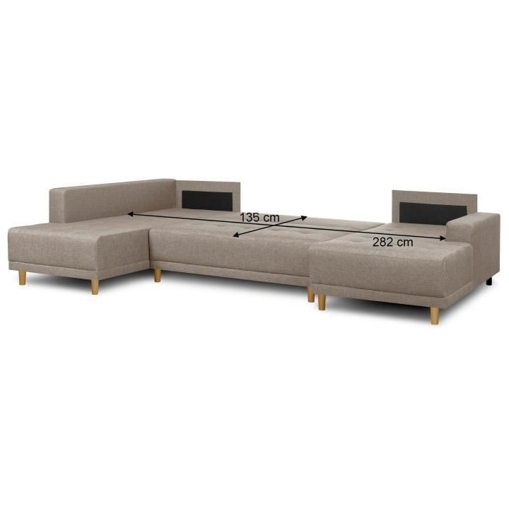 Canapé d'angle panoramique convertible JAKOB - 7 places - Beige - Sca