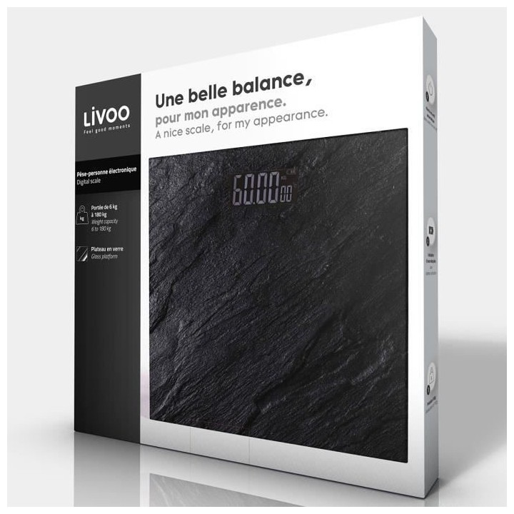 LIVOO DOM382PI - Pese-personne électronique - Impression pierre - Pla