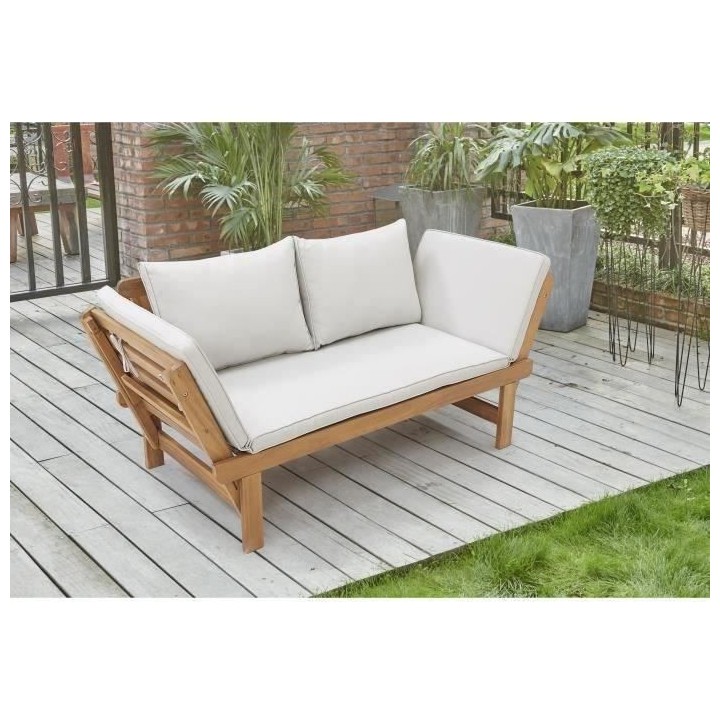 Banquette de jardin convertible en bois d'acacia - 2 places - Avec cou