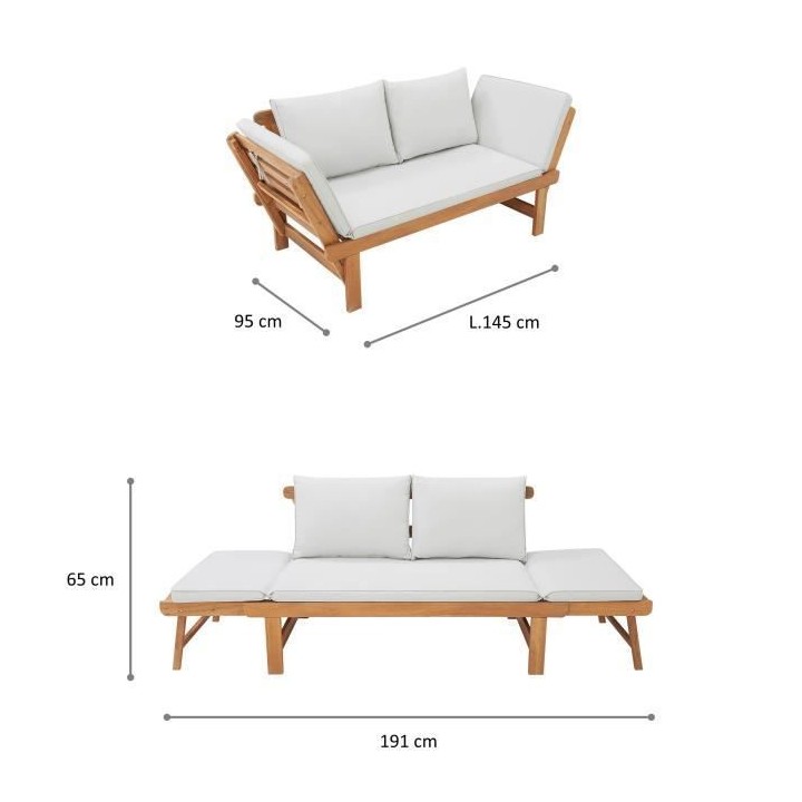 Banquette de jardin convertible en bois d'acacia - 2 places - Avec cou