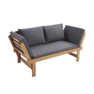 Banquette de jardin convertible en acacia FSC - 2 places - Avec coussi