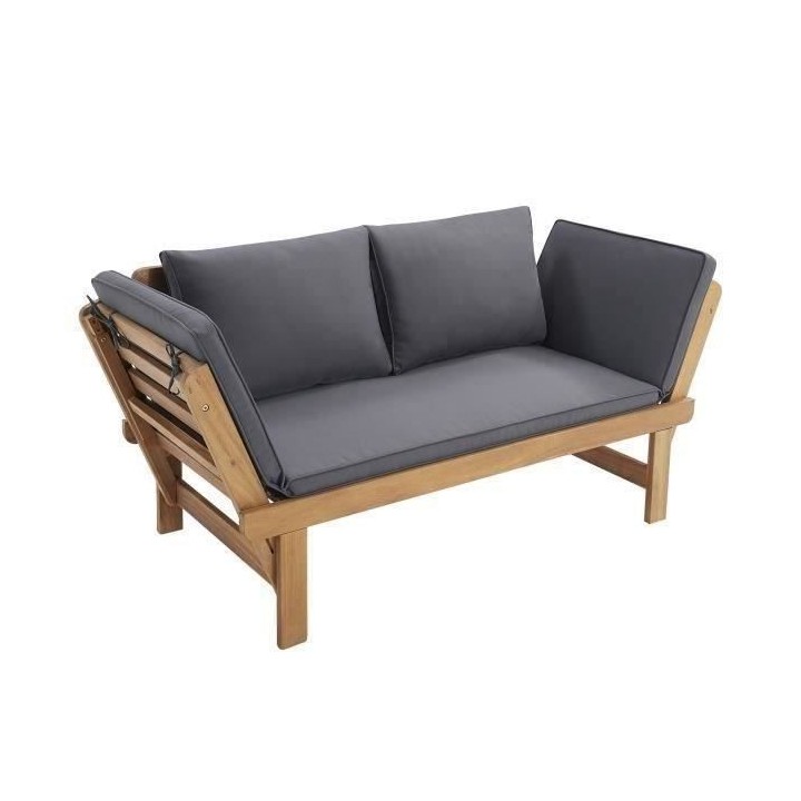 Banquette de jardin convertible en acacia FSC - 2 places - Avec coussi
