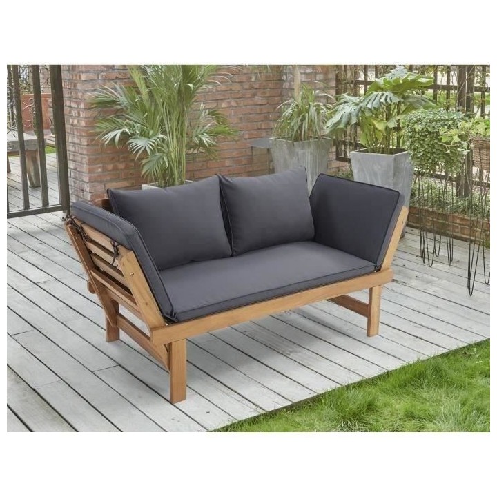 Banquette de jardin convertible en acacia FSC - 2 places - Avec coussi