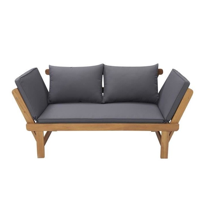 Banquette de jardin convertible en acacia FSC - 2 places - Avec coussi