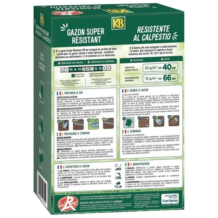 KB - Semences gazon - Super résistant 40m²