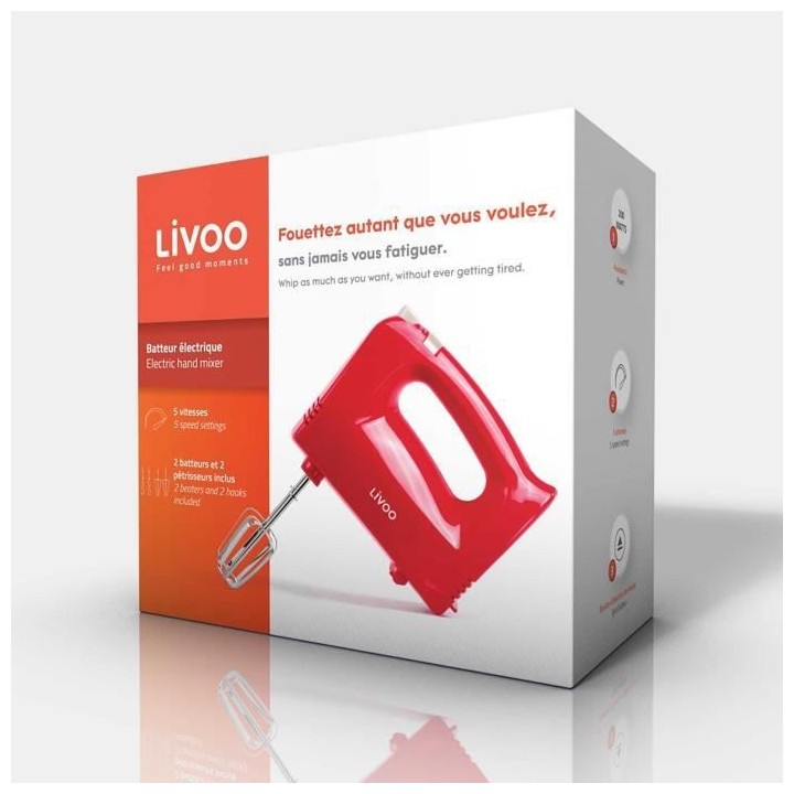 LIVOO DOP162R Batteur électrique - Rouge