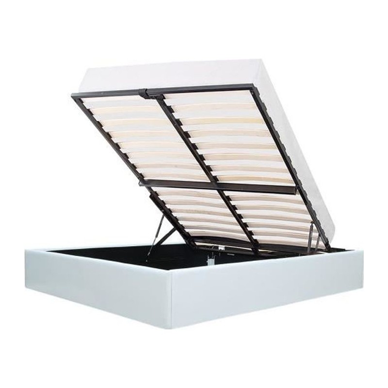 ECLIPSE Lit adulte 140x190 cm avec Coffre de rangement - Simili Blanc