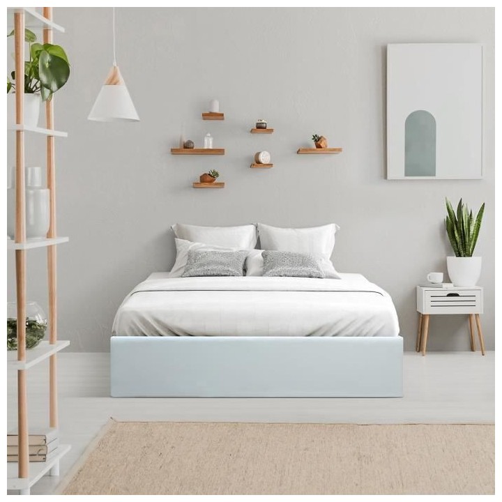 ECLIPSE Lit adulte 140x190 cm avec Coffre de rangement - Simili Blanc