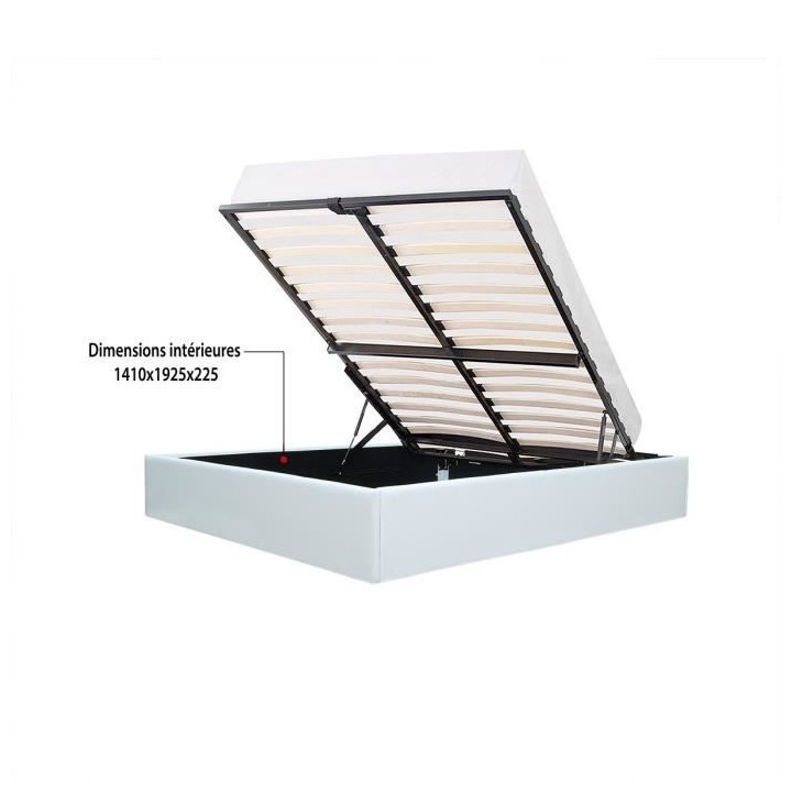 ECLIPSE Lit adulte 140x190 cm avec Coffre de rangement - Simili Blanc