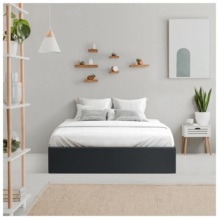 ECLIPSE Lit coffre adulte 140 x 190 cm - Simili Noir