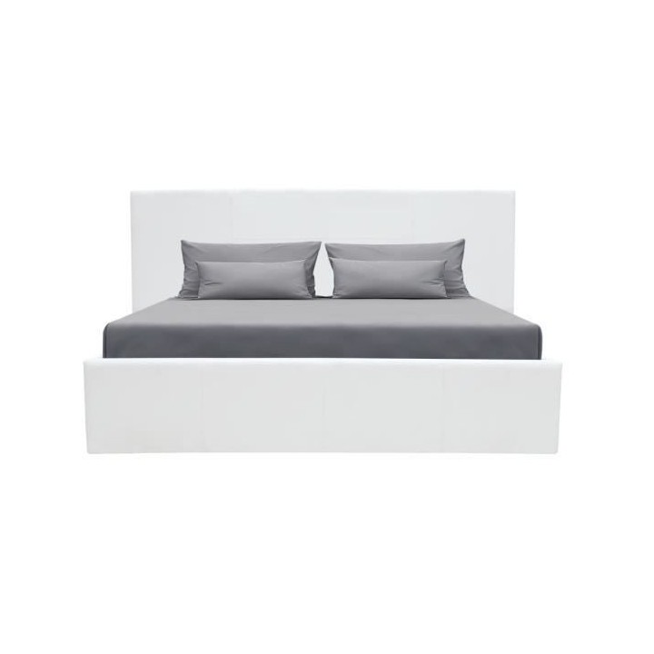MARTIN Lit adulte 140 x 190 cm + coffre de rangement - Simili blanc -