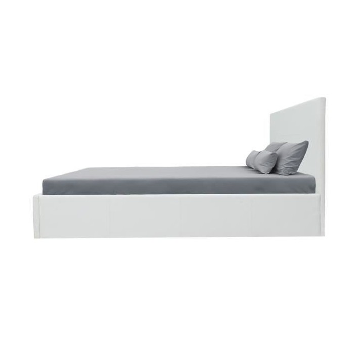 MARTIN Lit adulte 140 x 190 cm + coffre de rangement - Simili blanc -