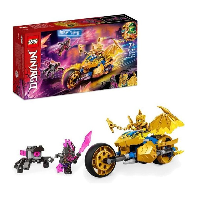 LEGO 71768 NINJAGO La Moto Dragon d'Or de Jay, Jouet avec Véhicule et Figurine de Dragon, Idée Cadeau Anniversaire pour Enfant