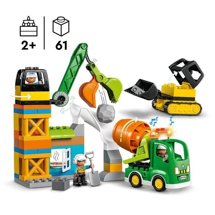 LEGO DUPLO Ma ville 10990 Le Chantier de Construction, Jouet Grue, Bul